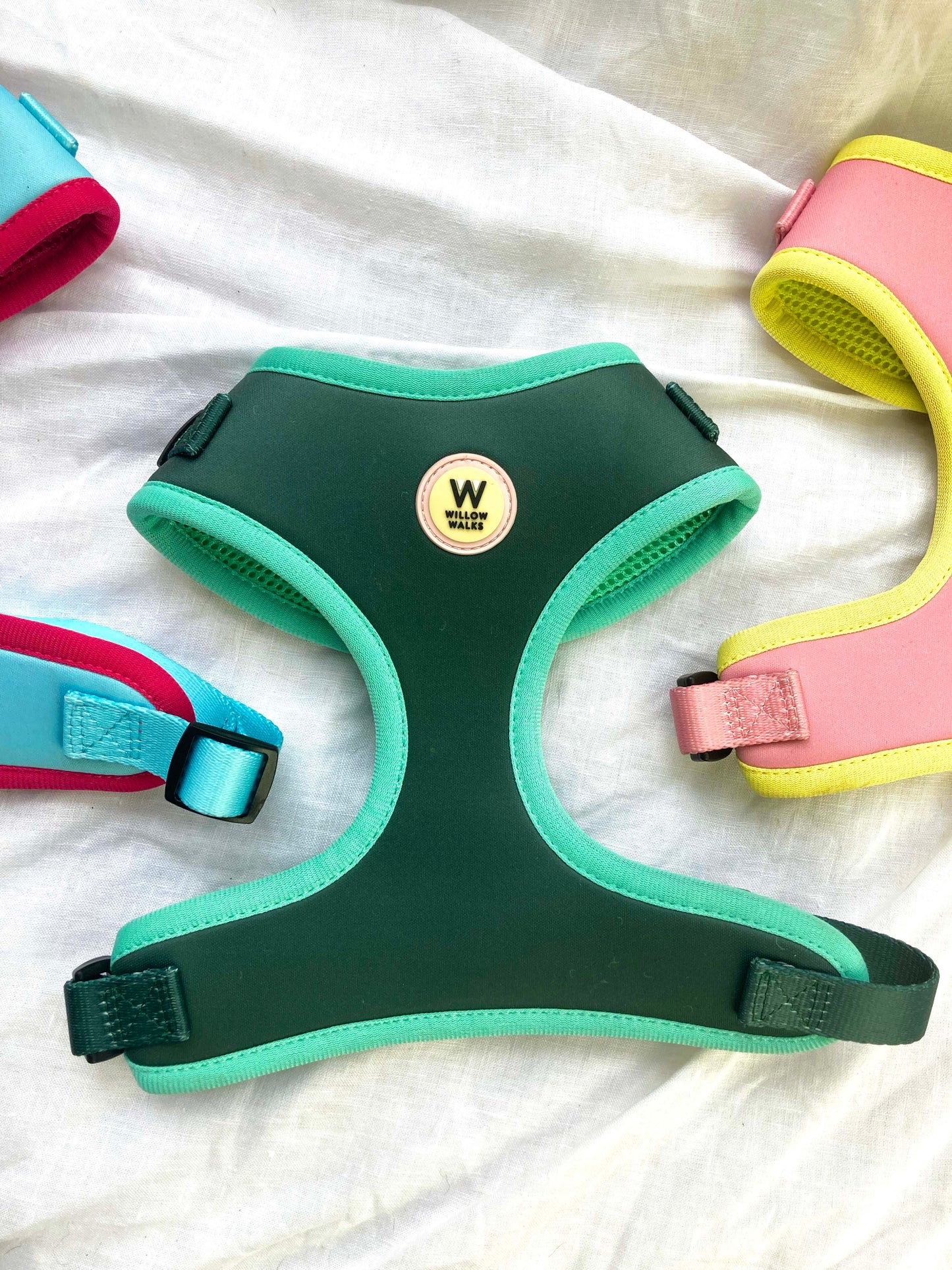 Willow Walks Adjustable Harness in dark green and aqua