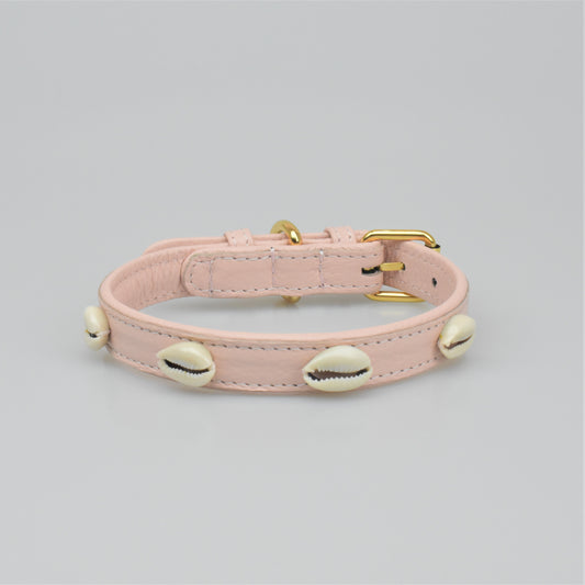 Willow Walks leather collar in soft pink with shell detail