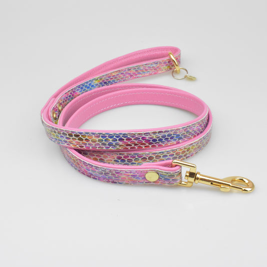 Willow Walks double sided soft leather lead in multi snake and hot pink