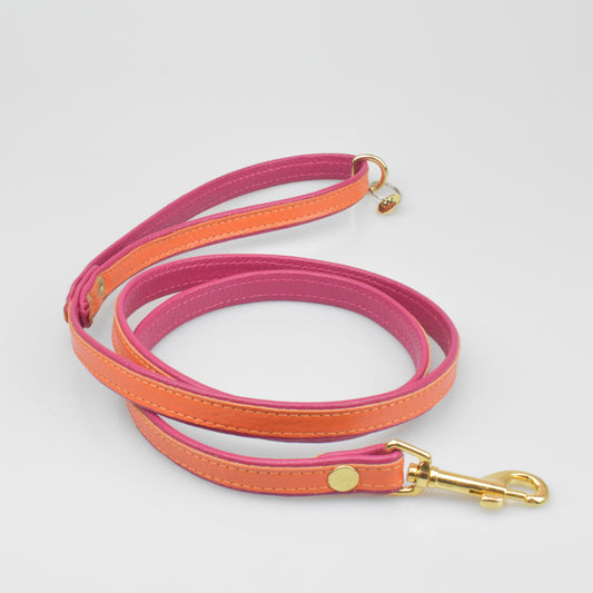 Willow Walks double sided soft leather lead in fuchsia and orange