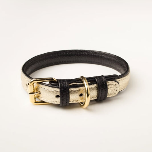 Willow Walks premium leather collar in gold and black