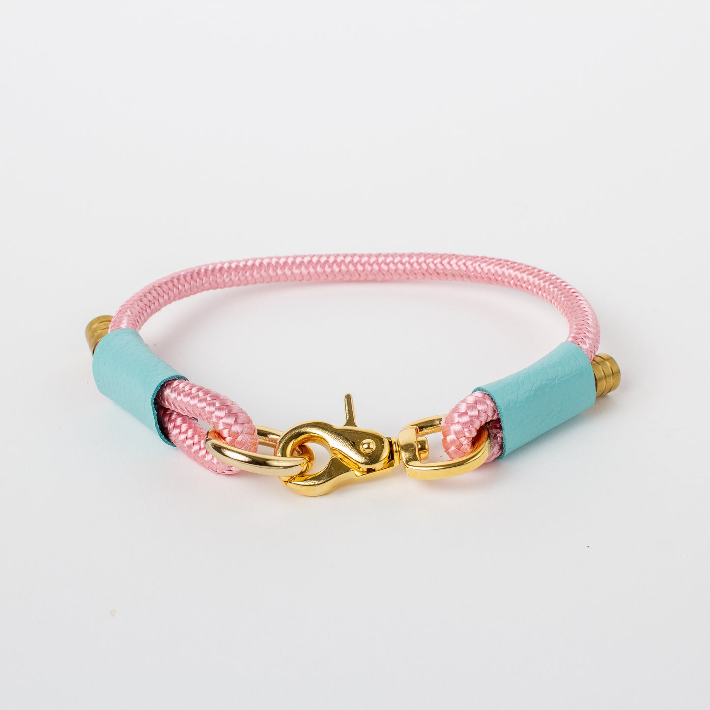 Willow Walks marine rope collar with leather details in pink and aqua