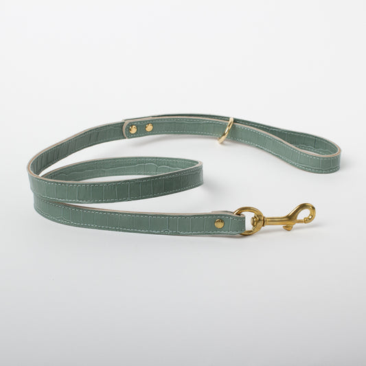 Willow Walks double sided leather lead with croc effect in sage green