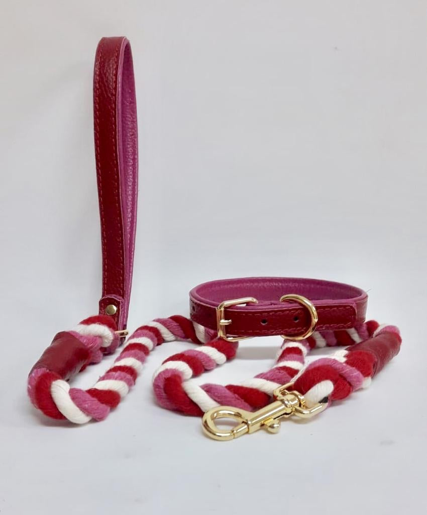 Willow Walks leather collar in two tone red and fuchsia