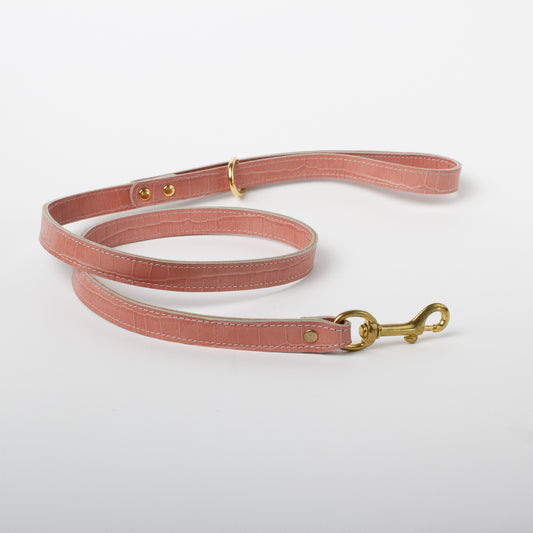 Willow Walks double sided leather lead with croc effect in dusky pink