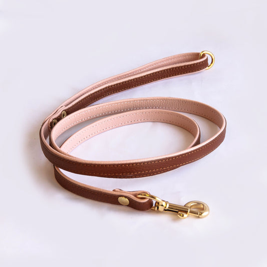 Willow Walks double sided soft leather lead in brown and soft pink